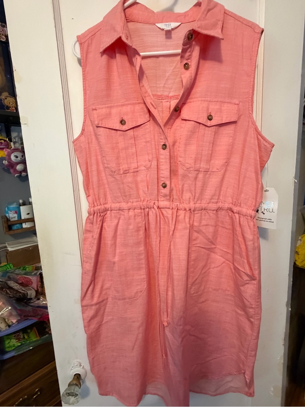 Time and Tru Sleeveless Coral Shirtwaist One-Piece Dress